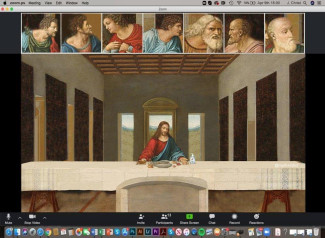 Jesus am Tisch - Jünger per Zoom zugeschaltet